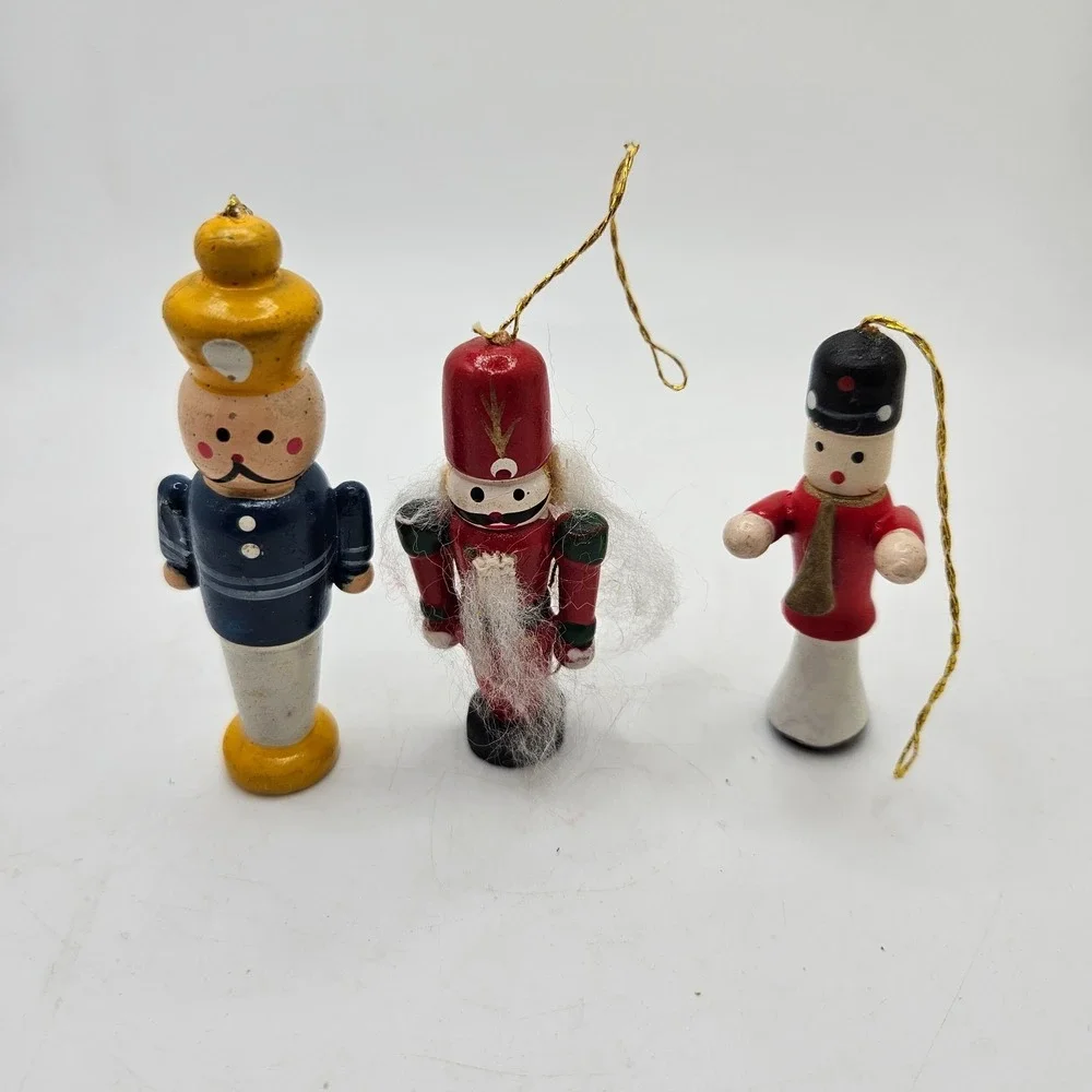 Vintage Wooden Mini  Nutcracker Soldier Christmas Ornaments Lot of 3